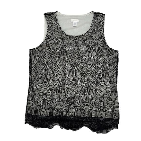CHICOS Lace Layered Sleeveless Top Black Beige Size Medium (1) Womens Crochet - Picture 4 of 8